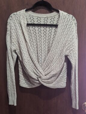 Women’s Cream Open-Knit Twist-Front Cardigan Sweater